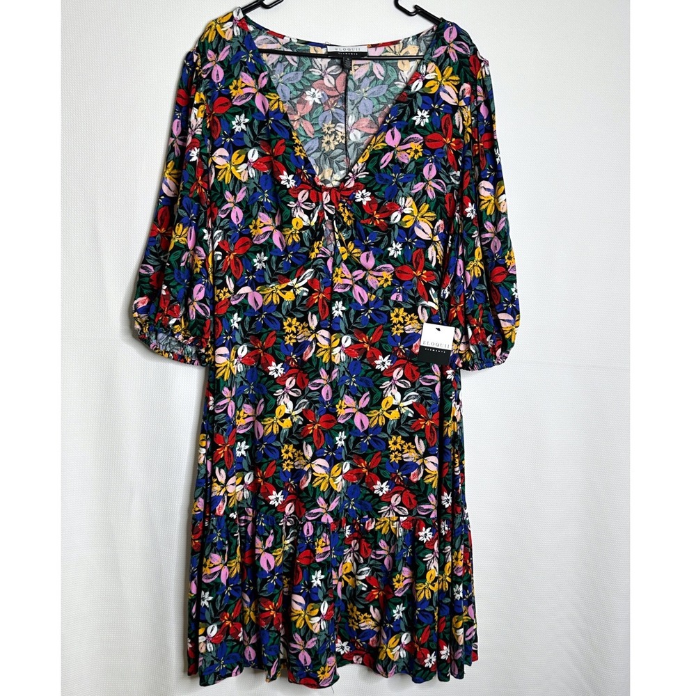 NWT Eloquii Elements Dress V-Neck Floral Multi-Color Ruffle Hem Cut Out size 16